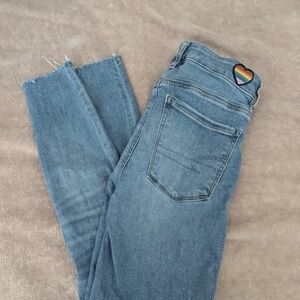 American Eagle Outfitters Blue Cropped Jeans with Heart Detail